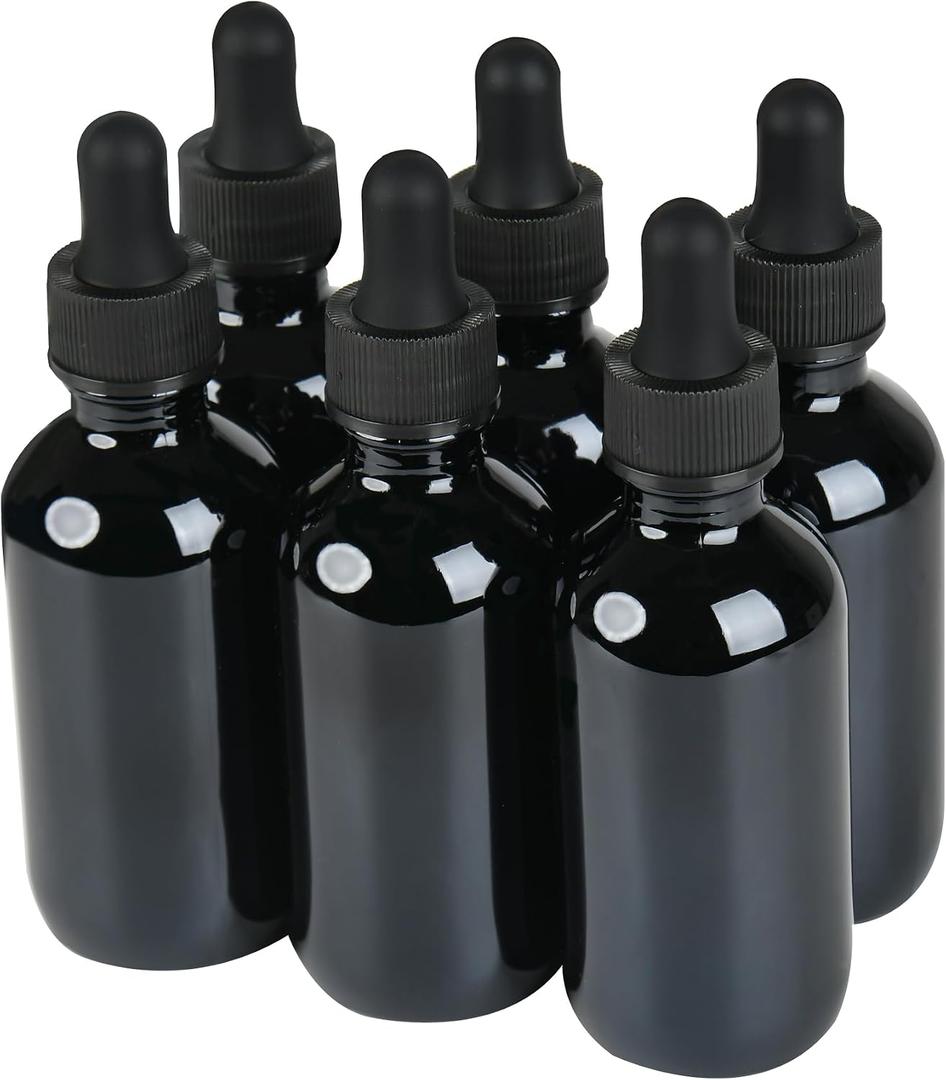 NOOEEISS 6 Pcs, 2oz Dropper Bottle, Black Glass Eye Dropper Bottle, Tincture Bottles with Dropper, Leak-Proof Design, Stronger Suction, for All Kinds of Mixed Liquids