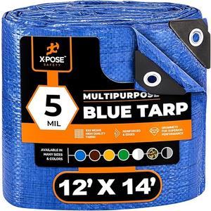 Better Blue Poly Tarp 12' x 14' - Multipurpose Protective Cover - Lightweight, Durable, Waterproof, Weather Proof - 5 Mil Thick Polyethylene - by Xpose Safety