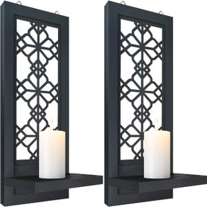 Set of 2 Candle Sconces, Farmhouse Accent Wall Sconce, Black Candle Holder Wall Decorations for Home Dcor, Living Room, Dining Room.(15 x6 in)