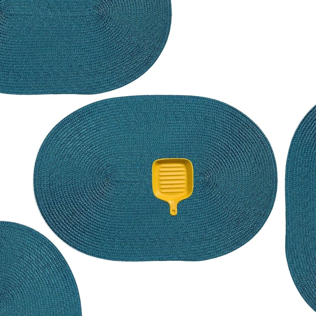 AHHFSMEI Placemats Set of 6 for Dining Table Washable Woven Non-Slip 18x12 inches Placemat Heat-Resistant Durable Table Mats for Dining Table Easy to Clean (Oval Blue, 6)