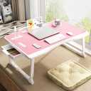 Laptop Bed Table, Laptop Desk for Bed, Foldable Laptop Bed Desk with USB Charge Port, Handle, Desktop Card Slot, Cup Slot, Side Drawer, Portable Laptop Table for Bed Eating Reading Working