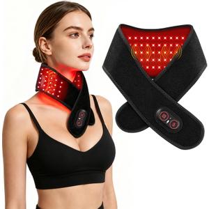 Red Light Therapy for Neck and Shoulders, Cordless Neck Heating Pad with Vibration, 660nm & 850nm Dual-Wavelength Light Wrap, Rechargeable Heated Neck Massager Belt for Shoulder, Arm, Knee and Leg