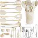 Kikcoin 43Pcs Large Kitchen Utensils Set - Silicone Cooking Utensils Set, Dishwasher Safe Spatula Set for Non-stick Cookware, 446F Heat Resistant Kitchen Utensils Set with Holder BPA Free, Cream