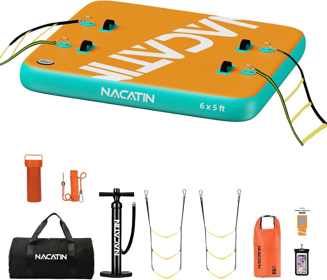 Inflatable Floating Dock, Portable Inflatable Island Platform, with Air Pump, Repair Kit & Carry Bag, Inflatable Dock Platform for Swimming, Lake, Pool, Beach (6FT x 5FT)