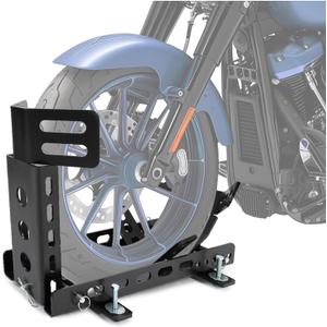 ECOTRIC Motorcycle Wheel Chock Trailer 3000lb Capacity, Adjustable Motorcycle Front Tire Stand Chock for Trailer Truck Garage Fit for Most Crusier Sports Dirt Bikes Tire Size 14"-22" Wheels (Black 3000 lbs)