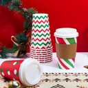 JOYIN 72 PCS Christmas Disposable Party Paper Cups, 16 oz Merry Christmas Coffee Cups With Sleeves and Lids, 6 Designs Xmas Tea Drinkware, Beverages Tableware Holiday Supplies Favors