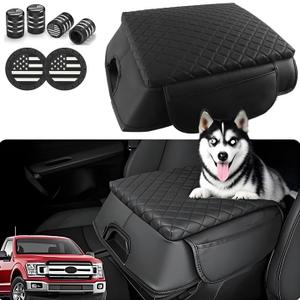 Center Console Cover for Ford F150 2015-2020, Bucket Seat Central Armrest Box Cushion PU Leather Anti-Scratch Protector