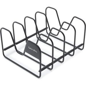 GreenPan Stainless Steel Wire Pots and Pans Lid Storage Rack, Holds 4 Lid Covers, Easy Storage, Countertop or Cabinent Organizer, Minimizes Clutter, Fast Drying, Wipes Clean, Black