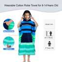 Surf Poncho Towel for Teens & Big Kids (8-14 Years,36"X26") | 100% Cotton Ultra-Absorbent Oversized Hooded Towel Robe with Pocket for Boys | Swim Cover-Up for Pool, Beach, Bath | Blue Striped Design