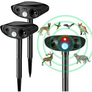 Ultrasonic Animal Repellent Outdoor Solar Powered Repeller Cat Dog Deer Deterrent Waterproof Motion Sensor Deterrent for Yard Garden Rabbit Squirrels Fox Pest(Black,2 Pieces)