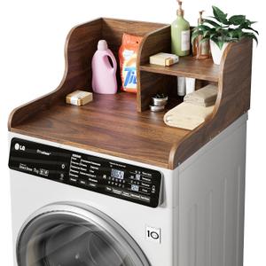 DTK Washer Dryer Countertop with Shelf,27.5" D x 27" W x 11.8" H Wood Countertop for Washer and Dryer,Laundry Countertop with Anti-Slip Strips and Edge Rails,Dryer Countertop for Laundry Room(Walnut)