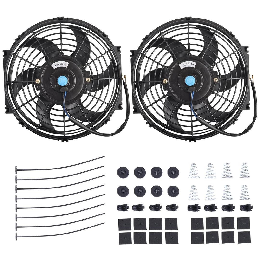 10" Electric Radiator Cooling Fan Assembly Kit,High Performance Cooling Radiator Fan with 12V 80W 800 CFM Mount Kit Universal Black, 2 Pack