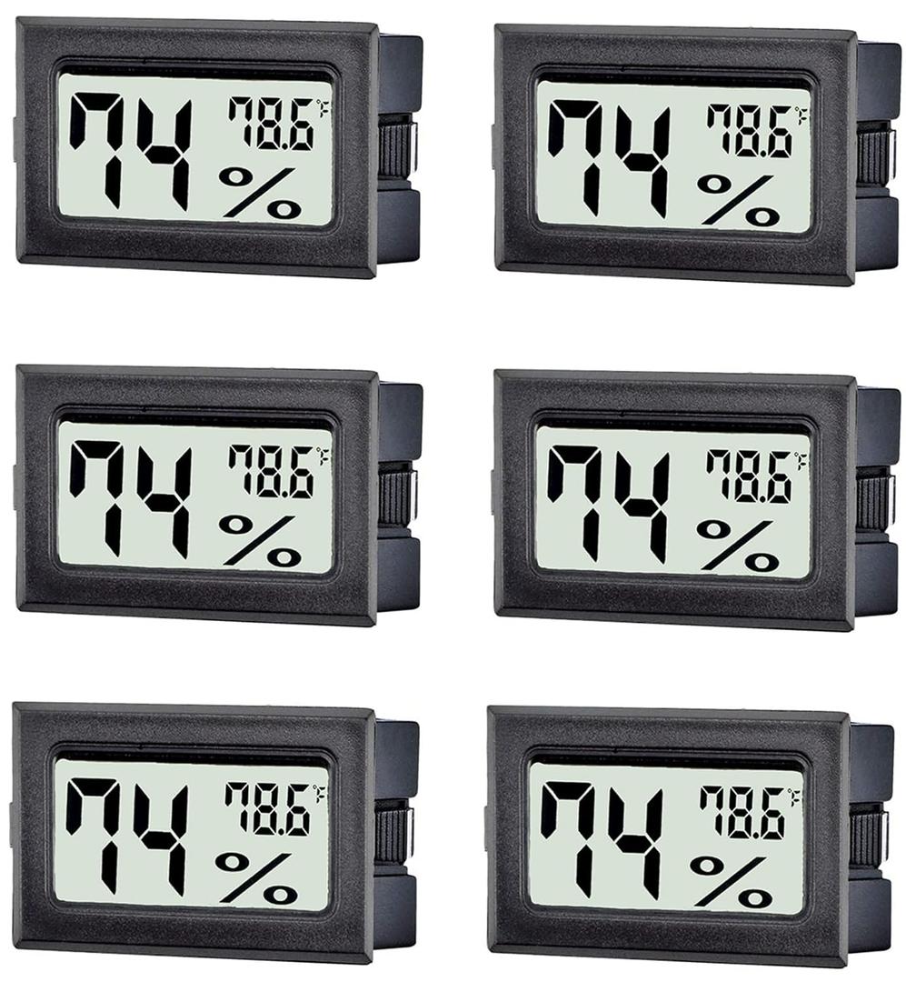 6 Pack Mini Digital Thermometer Hygrometer,Indoor Temperature and Humidity Gauge Meter Monitor Fahrenheit () for Home,Greenhouse,Jars