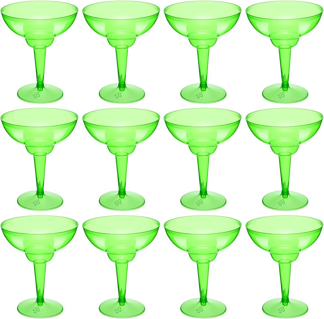 12 Pcs Plastic Margarita Glasses 12 oz Margarita Cups Mexican Theme Party Decorations Martini Glasses Bulk Cocktail Glass for Wedding Mexican Theme Carnivals (Green)