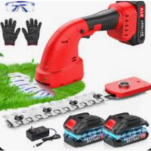 21V Hedge Trimmer Cordless & Grass Shear, 2-in-1 3000mAh Battery Bush Trimmer Handheld Hedge Clippers, Mini Hedge Shears Grass Trimmer for Garden, Lawn Care red
