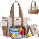 Puffer Lunch Tote Bag for Women, 15.6 Inch Laptop Work Bag with Insulated Lunch Compartment & Large Cup Holder, Lightweight Quilted Puffy Lunch Box Purse for Teacher Nurse Travel Office Daily School (Khaki)