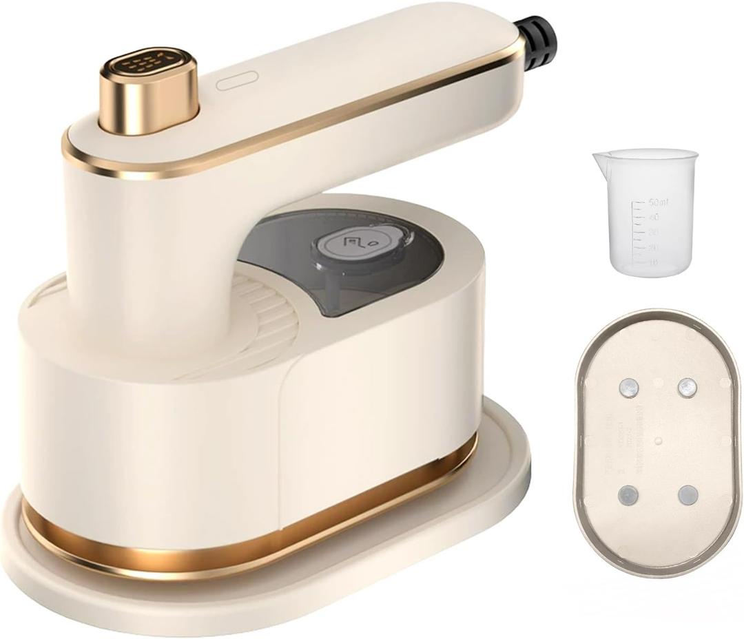 Mini Travel Steam Iron for Clothes with Dual Voltage, Portable Lightweight Handheld Steamer, Quick Heat Up, Non-Stick Soleplate, High Speed Steams,Ideal for Home, Dorm and Sewing, Beige