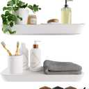 Wood White Floating Shelves for Wall 16 Inch (Set of 2) - White Bathroom Shelves - Small Wall Mounted Shelf for Bedroom Kitchen Living Room - 8 inch Deep Heavy Duty Floating Wood Shelves (Satin White, Glossy)