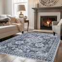 Area Rugs for Living Room 0.24inch Low Pile Faux Wool Bedroom Rug TPR Anti-Slip Backing Carpet Vintage Soft Rugs for Dining Room décor Machine Washable (Grey, 8 * 10)