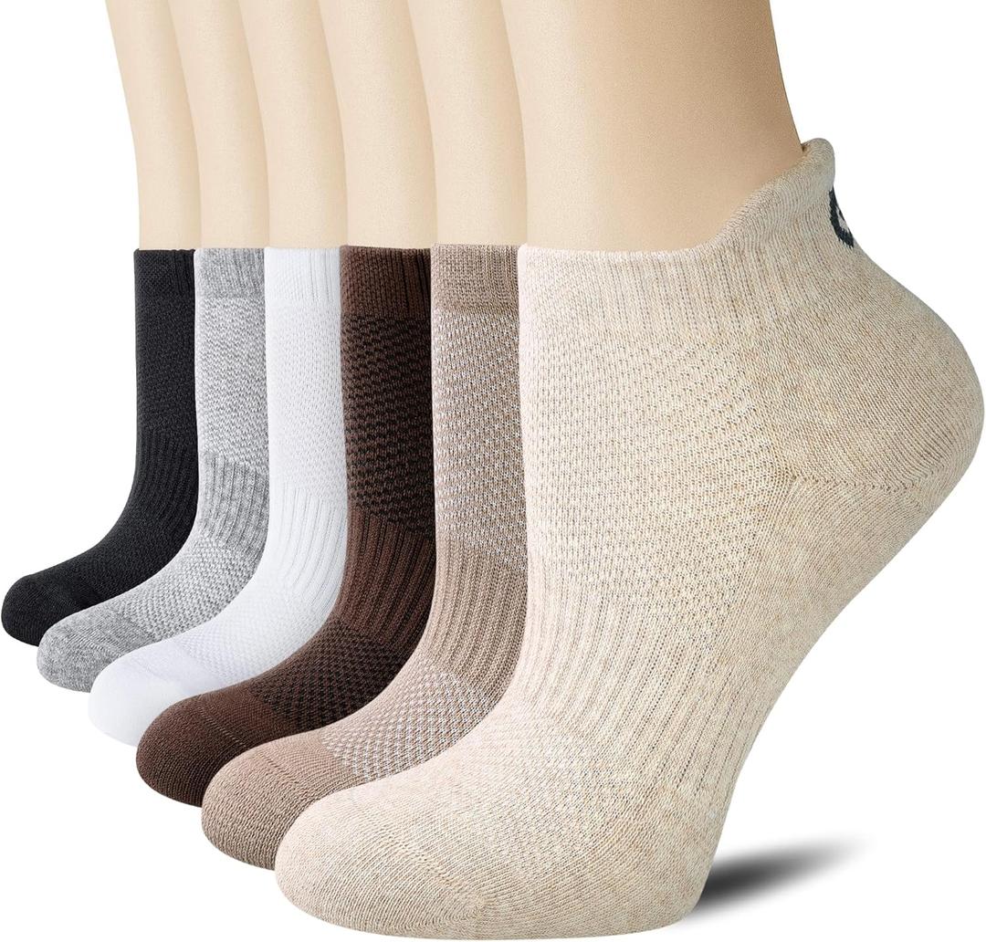CS CELERSPORT 6 Pairs Ankle Athletic Running Socks Low Cut Sports Tab Socks for Men and Women, Medium
