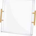 Gerrii 24" x 24" Extra Large Acrylic Ottoman Tray with Gold Handles, Large Clear Coffee Table Serving Tray Square Decorative Centerpiece Platter for Living Room, Bar, Perfume Display and Home Decor
