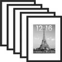 Upsimples 12x16 Picture Frame Set of 5, Display Pictures 8.5x11 with Mat or 12 x 16 Without, Wall Gallery Poster Frames, Black