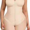 FeelinGirl Fajas Colombianas Moldeadoras Shapewear Tummy Control Postpartum Butt Lifting Body Shaper with Zipper Crotch (XX-Large, Beige)