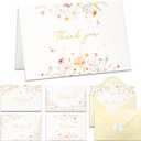Crisky Floral 4 Assorted Thank You Cards (50 Pack) with Envelopes & Stickers Greeting Cards Bulk, Watercolor Delicate Wildflower for Birthday, Baby Shower, Wedding, Graduation