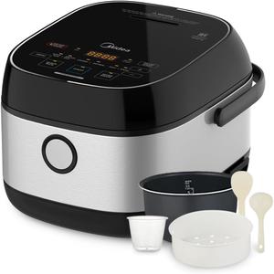 Midea 3L Rice Cooker with Steamer Basket, 6-Cup Uncooked Capacity, Induction Heating & Fuzzy Logic Technology, 24h Delay Start & Keep Warm, Non-Stick Inner Pot