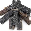 Skyflame 8 Small Piece Set of Ceramic Wood Logs and Accessories for All Types of Indoor Gas Inserts, Ventless & Vent Free, Propane, Gel, Ethanol, Electric or Outdoor Fireplaces & Fire Pits
