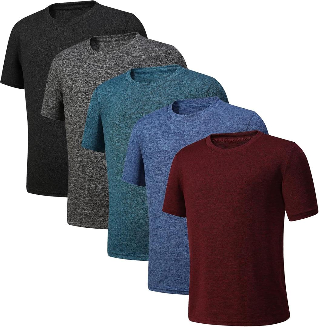 Phedrew 5-Pack Mens Active T-Shirts Quick Dry Athletic Workout Shirts Short Sleeve Gym Shirts for Men S