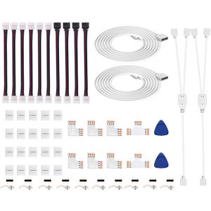 iCreating LED Strip Connectors 4 Pin, RGB LED Light Connectors Kit Includes 5050 LED Connectors L Shape 4Pin 10mm LED Light Strip Connectors for 10mm Wide 4-pin RGB LED Strip Lights (6.6ft)