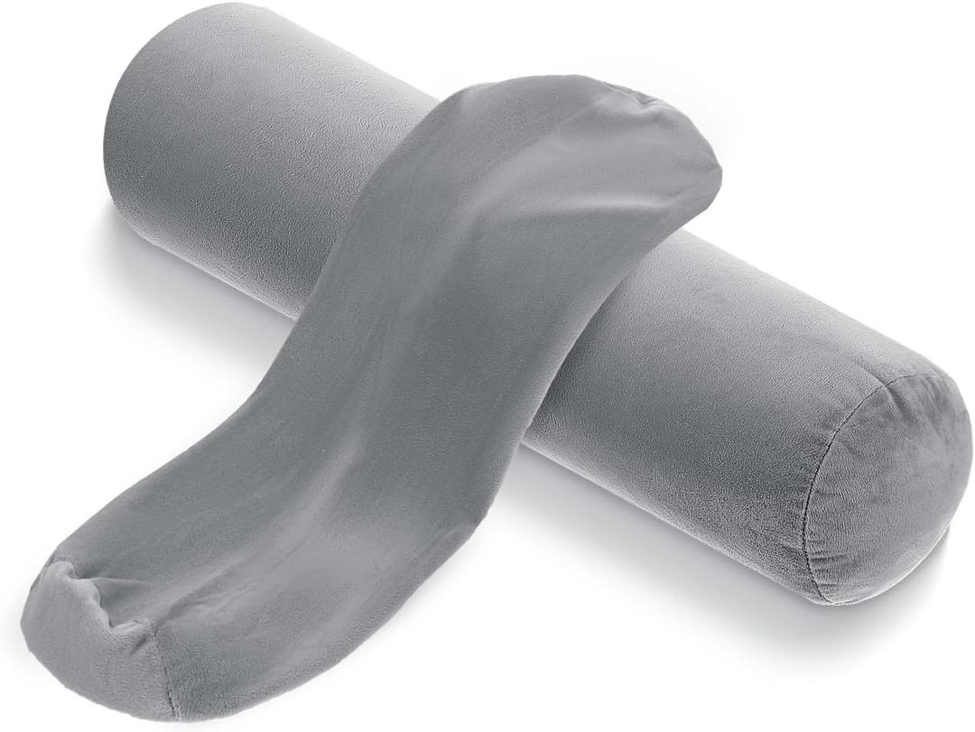 2 Pcs Support Neck Roll Pillow Cover, Round Soft Bolster Pillow Covers with Hidden Zipper, Neck Roll Pillowcase Cylinder Pillowcases for Cylindrical Cushion, Pillow-Case Only (16 x 6 Inch, Gray)