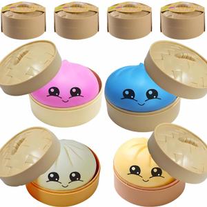 Dumpling Squishy Mystery Box 4 Set - 2026 Upgraded Dumplings Squishes for Adults Teens Squeeze Easter Basket Stuffers & Stocking Stuff White Yellow Pink Blue