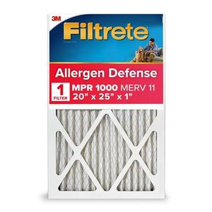 Filtrete 20x25x1 AC Furnace Air Filter, MERV 11, MPR 1000, Micro Allergen Defense, 3-Month Pleated 1-Inch Electrostatic Air Cleaning Filter