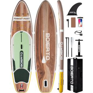 Inflatable Stand Up Paddle Board 10'8*34"/11'*33" Extra Wide Paddle Boards for Adults, SUP with Premium Accessories & Nylon Backpack, Adjustable Paddle, Hand Pump, Bottom Fin, Leash, Light Wood 