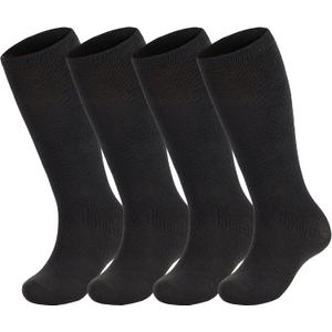 Zando 4 Pairs Kids Soccer Socks Athletic Youth Boys Girls Knee High Socks | Breathable, seamless toe cotton, soccer socks, youth baseball socks, girls knee high socks, school uniform sports. (Black, XXL)
