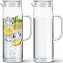 Hsei 2 Sets Glass Pitcher with Lid, 50 oz / 1500 ml Water Carafe with Handles Hot Cold Beverage Water Jar Glass Jug for Tea Juice Milk Coffee Iced Beverage (Glass Lid)