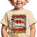 Toddler Halloween Shirts Baby boy Spooky Dude T-Shirt Funny Bandages Face Graphic Tee Bats Print Spooky Season Tops (5-6 Years, Beige)