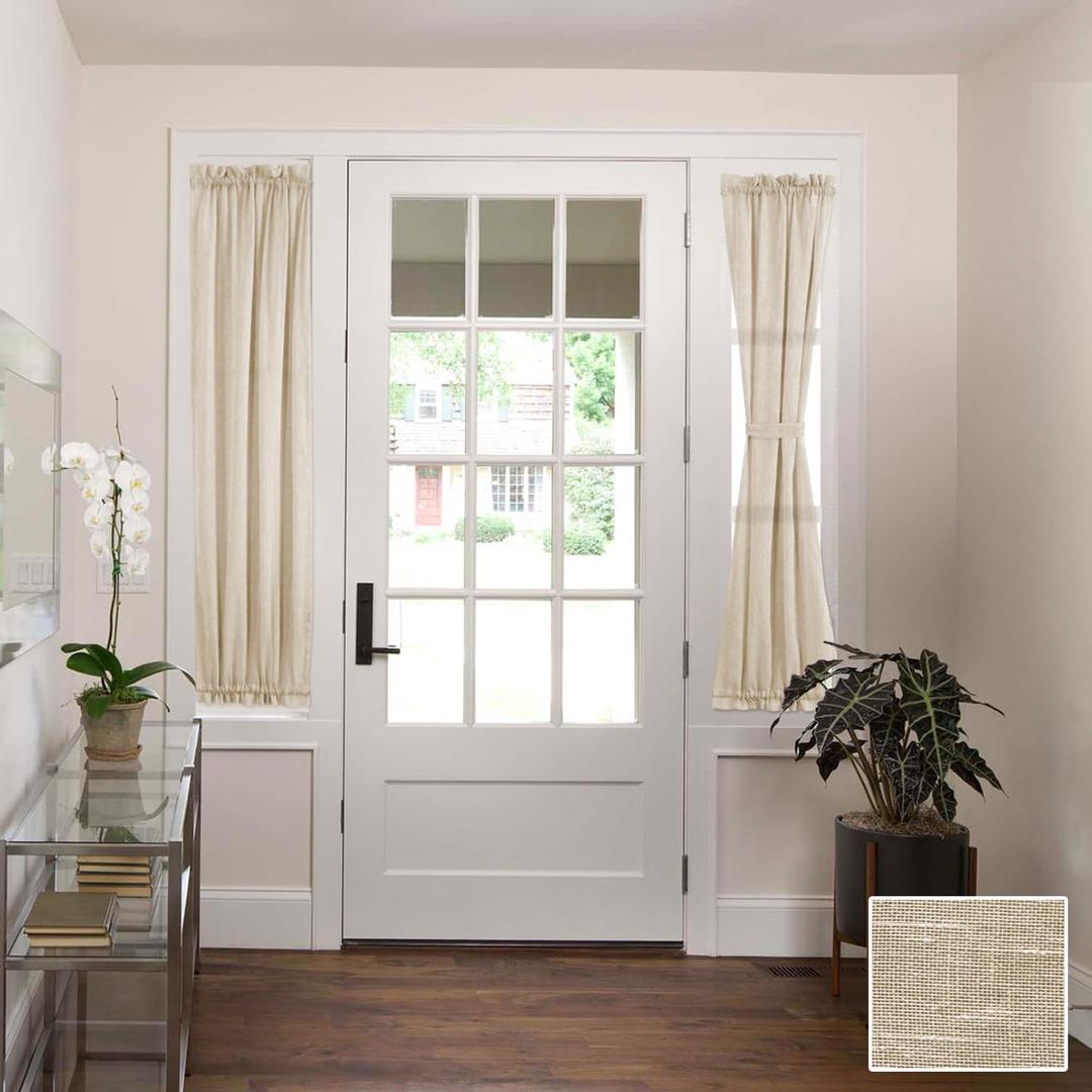 H.VERSAILTEX Linen French Door Curtains Semi Sheer Light Reducing Privacy Doors Window Cover with Tieback | Rod Pocket 1 Panel Door Shades for Glass Living Room Doorways,25" W x 72" L,Linen