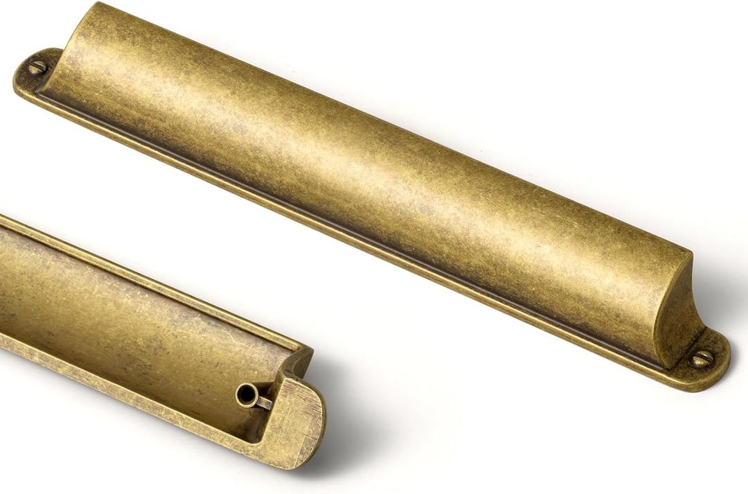 Goo-Ki Antique Brass Cup Pulls Bin Cup Drawer Pull 6 Pack, 7.56"(192mm) c-c Vintage Retro Brass Cabinet Pull Zinc Alloy Bar Kitchen Hardware, 9628GT-192