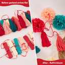 Tissue Paper Pompom Garland with Cotton Tassels, 2 Pcs Christmas Garland for Mantel, Window, Staircase, Holiday Party Decorations, Christmas Hanging Decorations, Green Red Pink Pompom