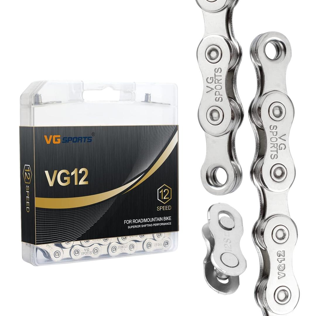 VG Sports 12 Speed Bike Chain,Bicycle Chain Suitable for Moutanin Bike Road Bike,1/2 x 11/128 Inch,126Links, Silver/Rainbow/Titanium