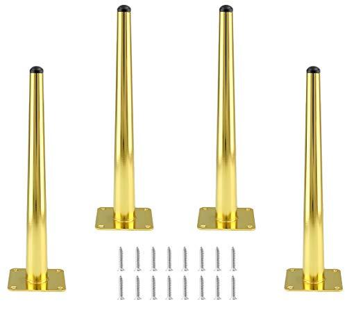 Seimneire 3pcs 12 Inch Furniture Legs, Straight Conical Metal Legs Luxury Gold Mid-Century Style Furniture Feet for Sofa Cabinet Table Chair Cupboard Couch Ottoman Home DIY Projects