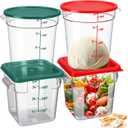 4 Pcs Food Storage Container with Lids Set 4 Qt Square and Round Clear PC Commercial Containers with Scale Handle for Home Restaurant Kitchen Food Storage, Dough Rise, Flour(Green and Red)