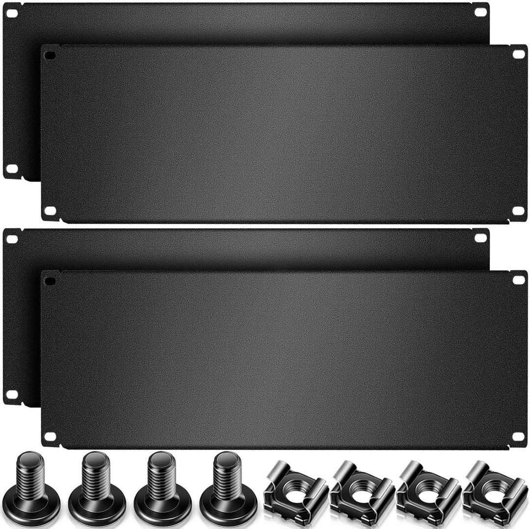 Leinuosen 4 Pcs 4U Blank Rack Mount Panel Spacer Metal Blank Panel Black Server Rack Accessories Mount Filler for 19 Inch Server Network Enclosure Cabinet Cable