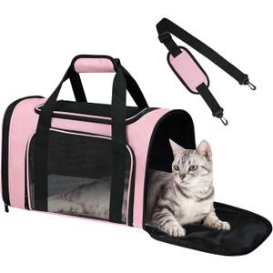 Cat Carrier Soft for Pets Up to 15 Lbs, Cat Travel Bag Soft-Sided with Padded Shoulder Strap, Pet Dog Carriers for Small Dogs Travel Puppy Carry Airline Approved, Pink