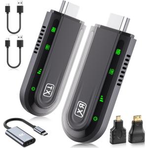 Wireless HDMI Transmitter and Receiver 4K, Plug & Play 2.4G/5G Portable Wireless HDMI Extender Kit, 1080P/60Hz for Video and Audio Streaming to Monitor from TV Box/PC/Laptop/Projector