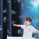 Vangao Kids Curtains for Boys Bedroom Kids Blackout Curtains 63 Inch Length Ocean Aquarium Nursery Drapes for Girls Bedroom Silver Sea Animals Print Thermal Insulated Drapes, Navy Blue 2 Panels