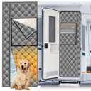 RV Insulated Door Cover, Magnetic RV Door Insulation Curtain for Winter, 33" x 80" Camper Thermal Insulated Door Blanket with Removable Transparent Window for Inside Camper, Travel Trailer, Gray